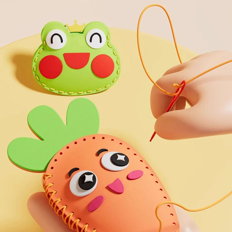 Children's DIY Sewing Toy Kits Cute Animal Fruit Rope Threading Doll Pendant Enhance Hands-on Ability For Kids Birthday Gifts