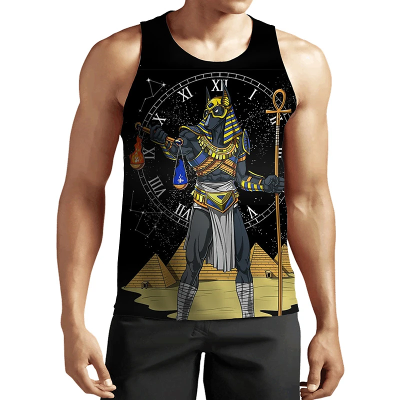 Ancient Egyptian Pharaoh Mural Egypt 3D Print Vintage Men\'s Tank Top Casual Fitness Gym Muscle Clothes Summer Sleeveless Vest