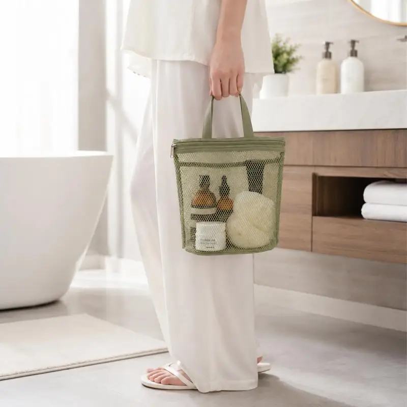 Mini Mesh Cosmetic Bag with Handle, Portable Zipper Makeup and Toiletry Organizer for Travel, Bathroom, Gym, 4 Colors