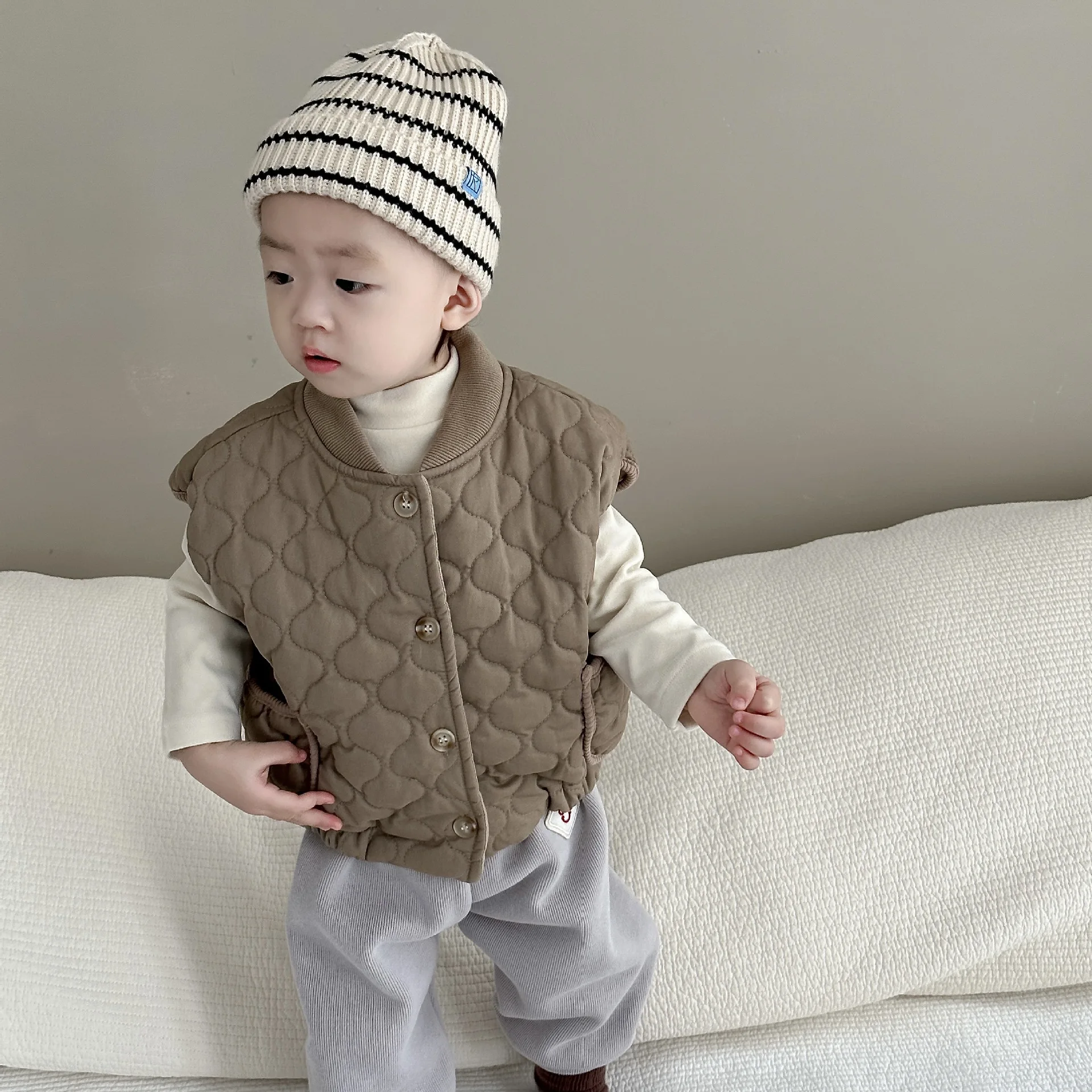 Baby Cotton Vest Cardigan Base Layer Pants Children Autumn Winter Korean Version Child Clothing Outerwear Baby Outdoor Clothes