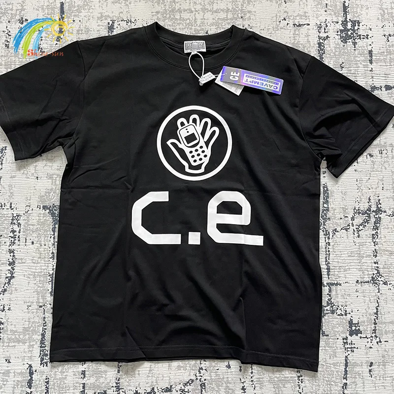 Mobile Phone Print Simple Logo Cavempt T Shirt Men Women High Street Cotton Cav Empt C.E Top Tees Black Short Sleeve With Tag