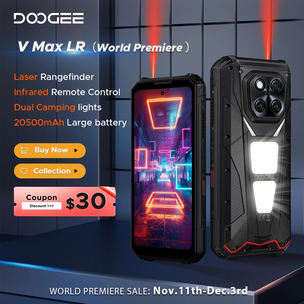 النسخة العالمية DOOGEE V Max LR 5G هاتف متين ليزر Rangefinder أضواء التخييم المزدوجة الجوزاء AI 6.78 ''20500mAh بطارية الهاتف المحمول #1