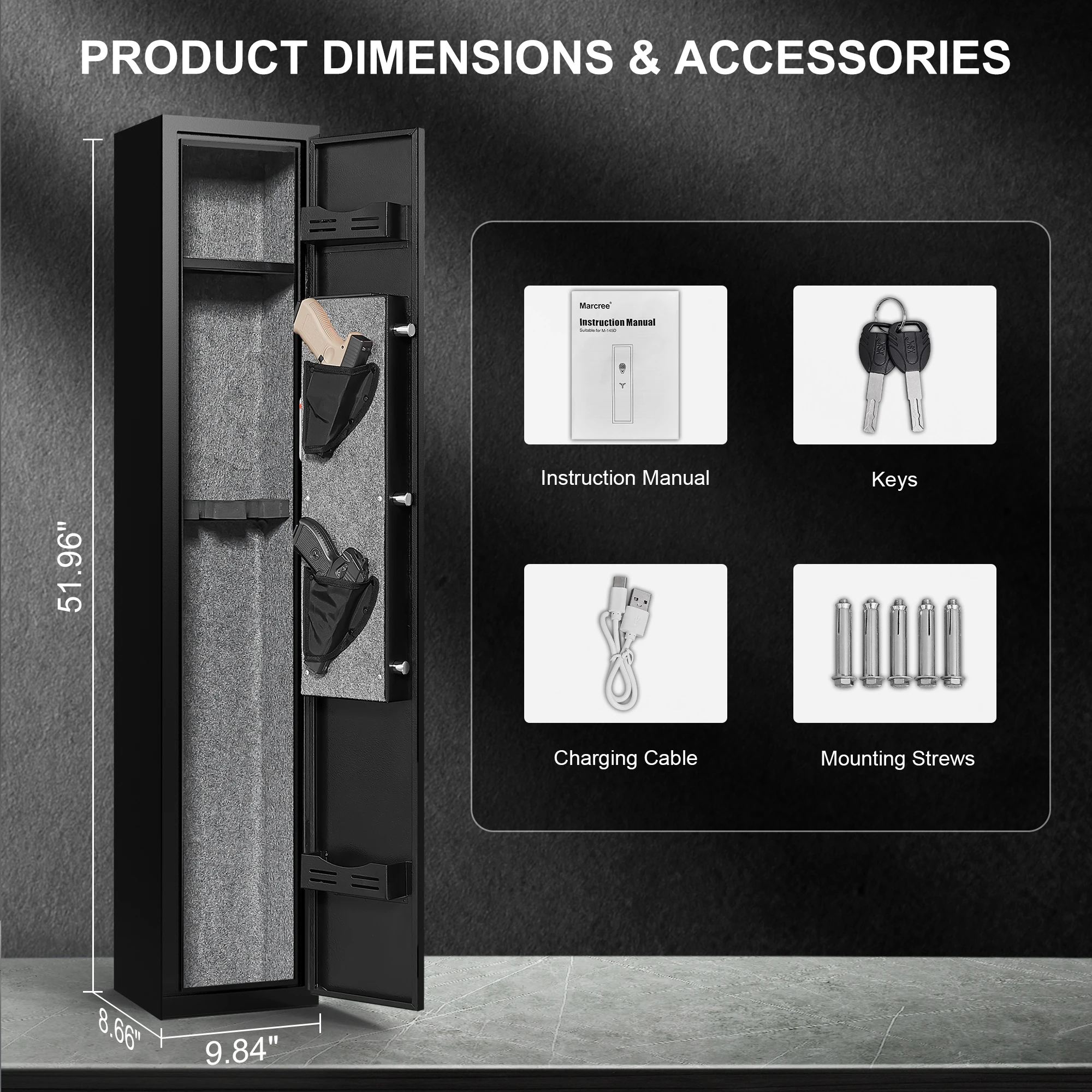 5 Gun Safe with 3 Pistol Pouches,Quick Access Biometric Large Gun Cabinet Lock,Tall Heavy-Duty Gun Safe for Home Rifle Pistols a