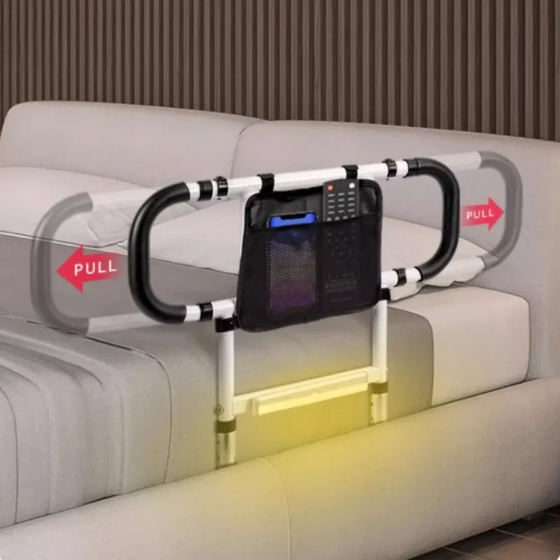 Produtos de assistência para idosos, trilhos de cama de segurança, barra de apoio para adultos, corrimãos de cama com bolso, luz com sensor de movimento, cabe na cama dupla completa
