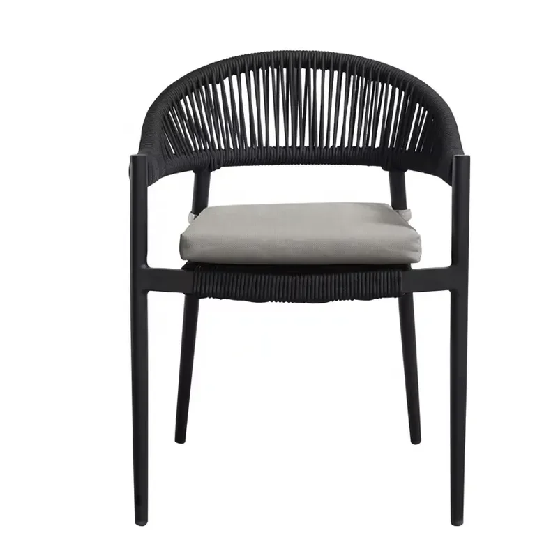 Black Cozy Armchairs Outdoor Garden Balcony Cafe Rope Aluminum Dining Chairs Courtyard Furniture