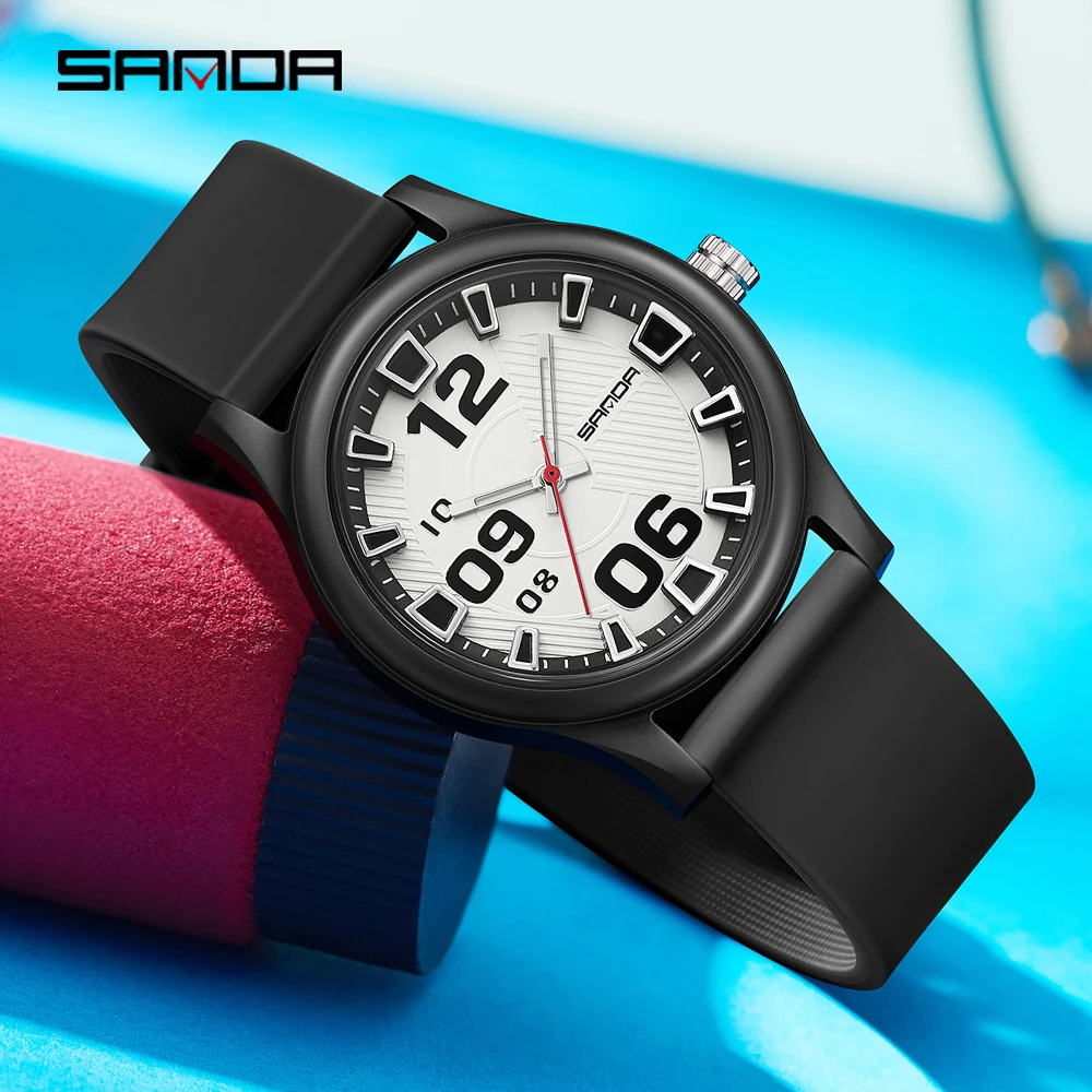 SANDA 3252 Top Popular Student Quartz Watch Fashionable and Simple Luminous Waterproof Silicone Tape Children's Quartz Watch