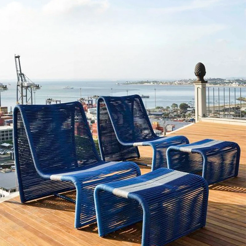balcony deck chair garden courtyard villa hotel bed and breakfast chair pedal leisure simple furniture rope weaving creativity
