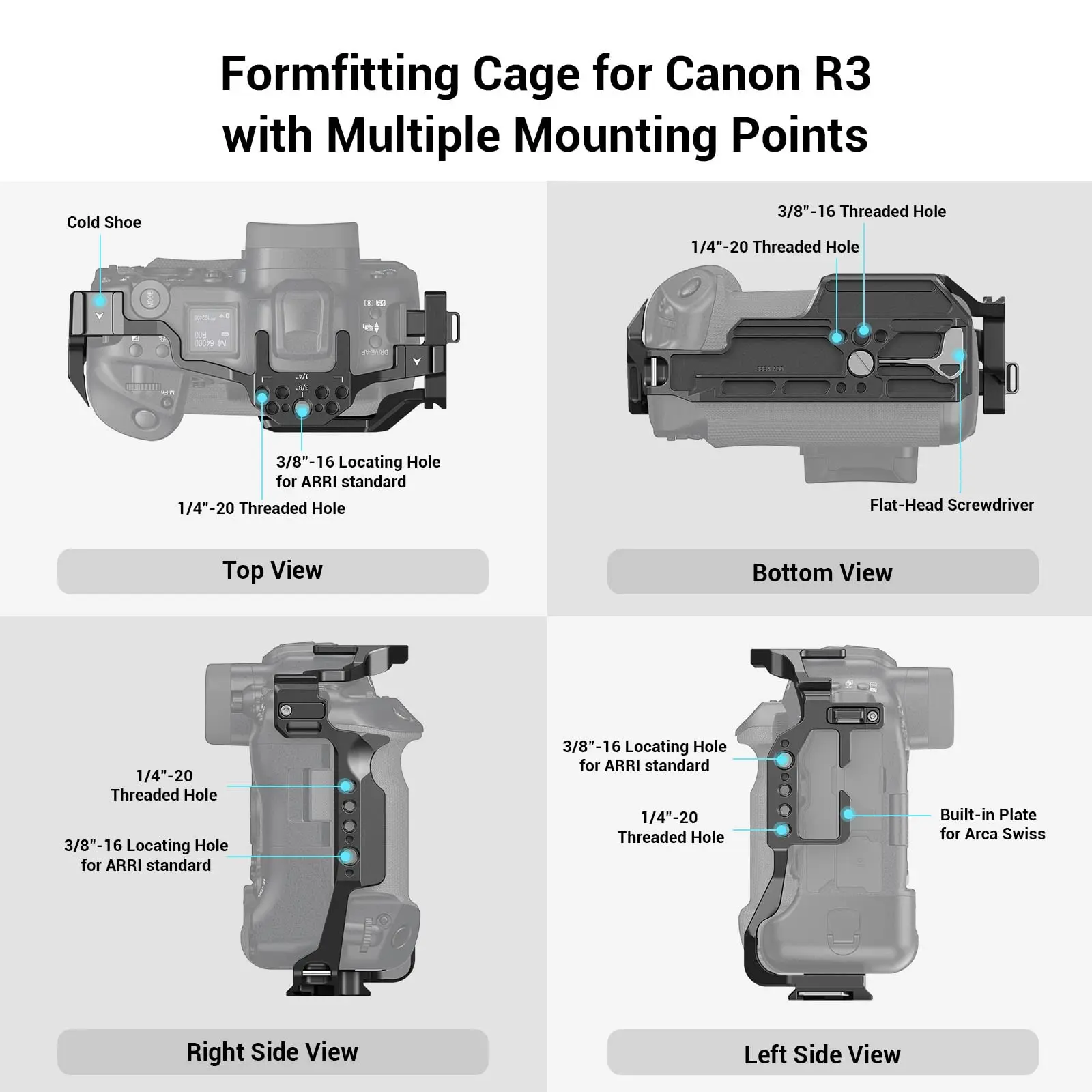 SmallRig-jaula de cámara para Canon EOS R3, jaula completa todo en uno con placas de liberación rápida Arca-Swiss para tiro multiescena 3884
