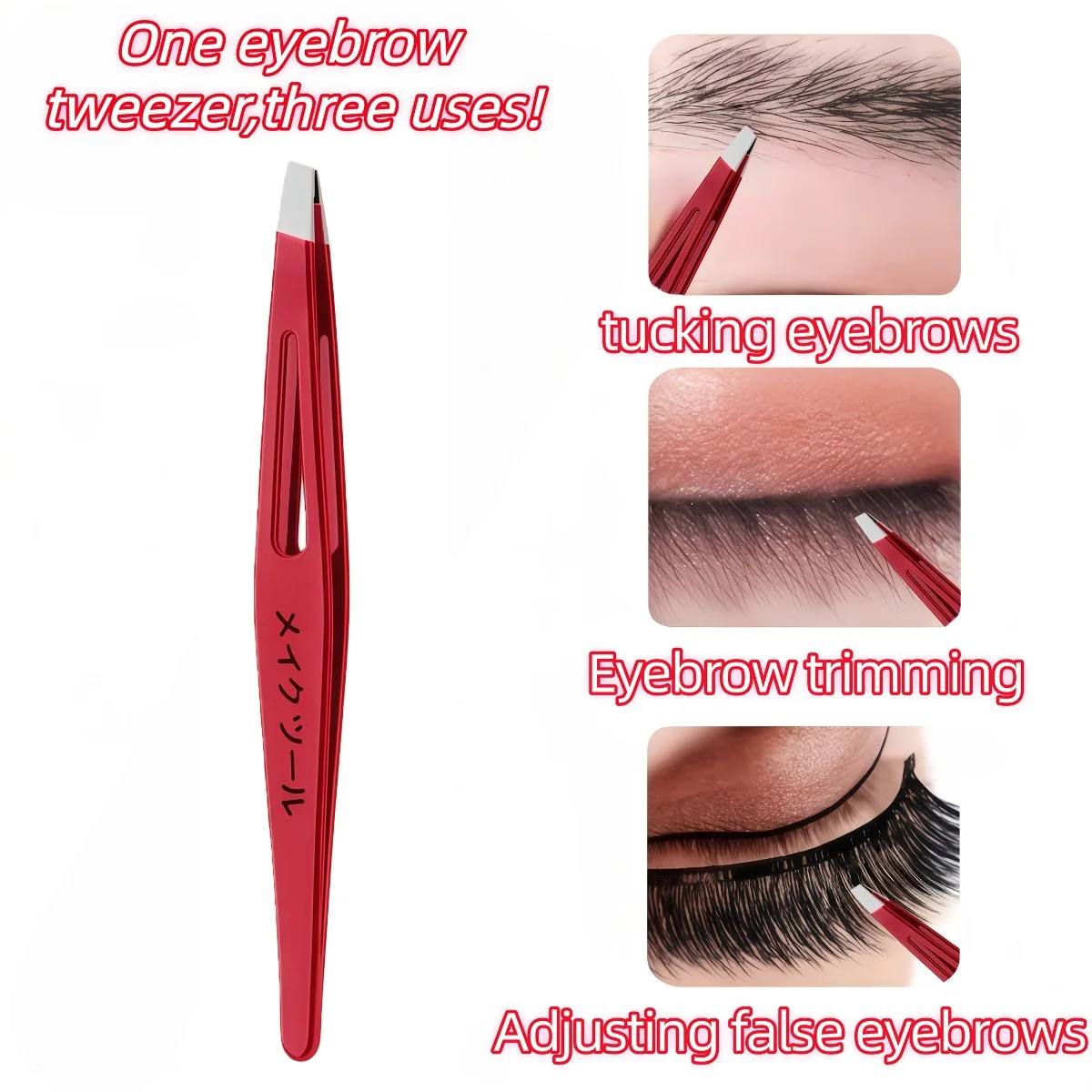 High-Quality Stainless Steel Red Hair Removal Tweezers Eyebrow Tweezers Slant Tip Facial Hair Removal Tweezers Tool view 2