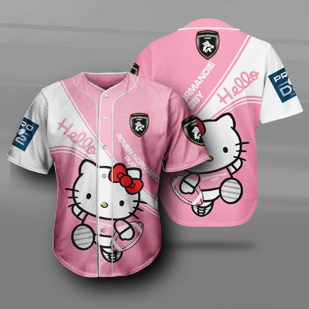 Hello Kitty Pattern Printed Short Sleeves Comfortable Breathable Outfit Sport Clothing Casual Fashion New Style Baseball Jersey