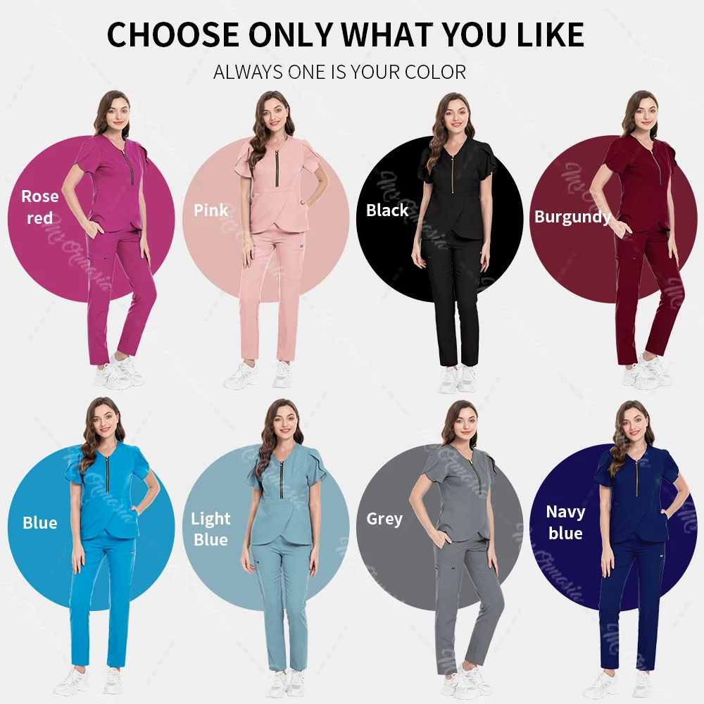 Uniformes de enfermera mujer Medical Scrubs Nurse Uniforms Beauty Top+Straight Pant Nursing Set Women Multicolor Doctor Workwear