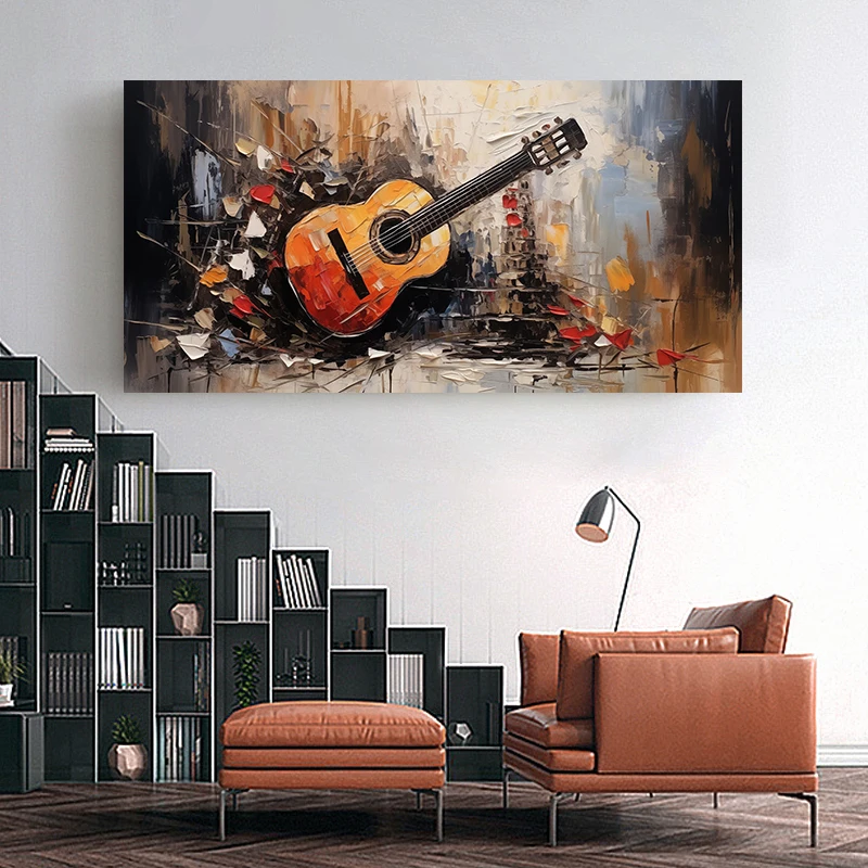 Abstract Violin Piano Drums Cello Guitar Canvas Painting Print Retro Music Poster for Living Room Home Decor Cuadros