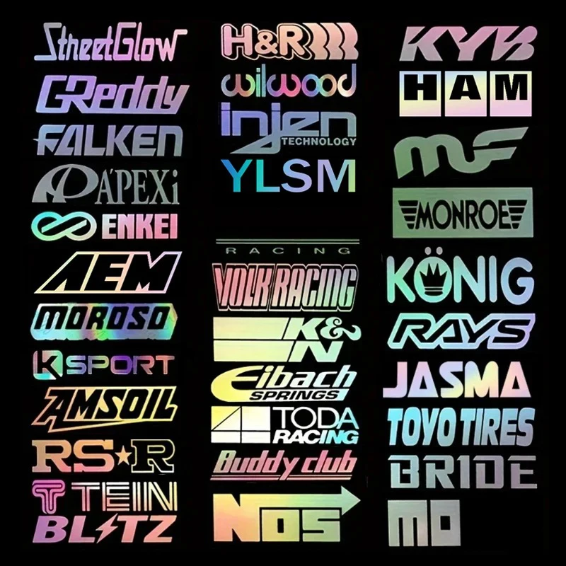 Random 12pcs JDM Racing Sponsor Decals Set Reflective Car Stickers