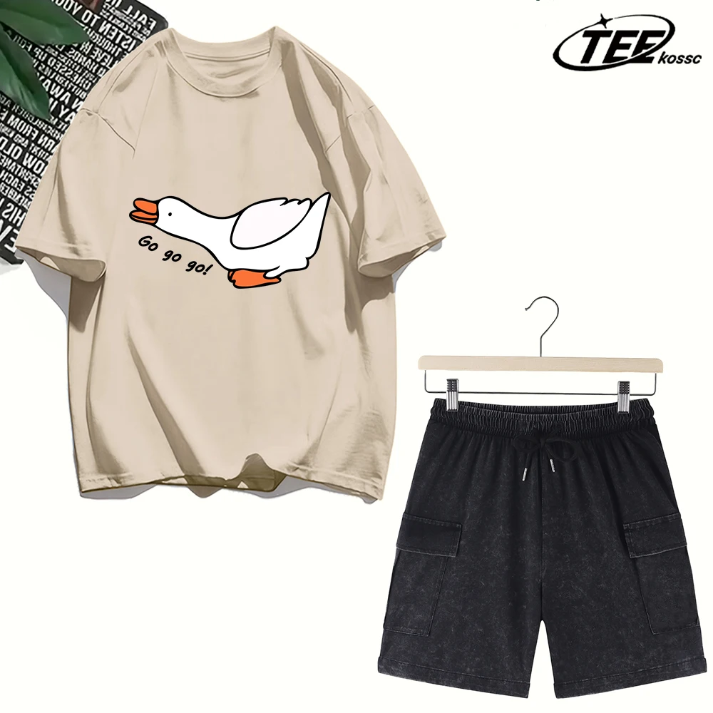 

Мужская футболка с принтом Goose Charge Forward, повседневная, универсальная, с коротким рукавом, из хлопка, оверсайз, спортивная, летняя, с круглым вырезом