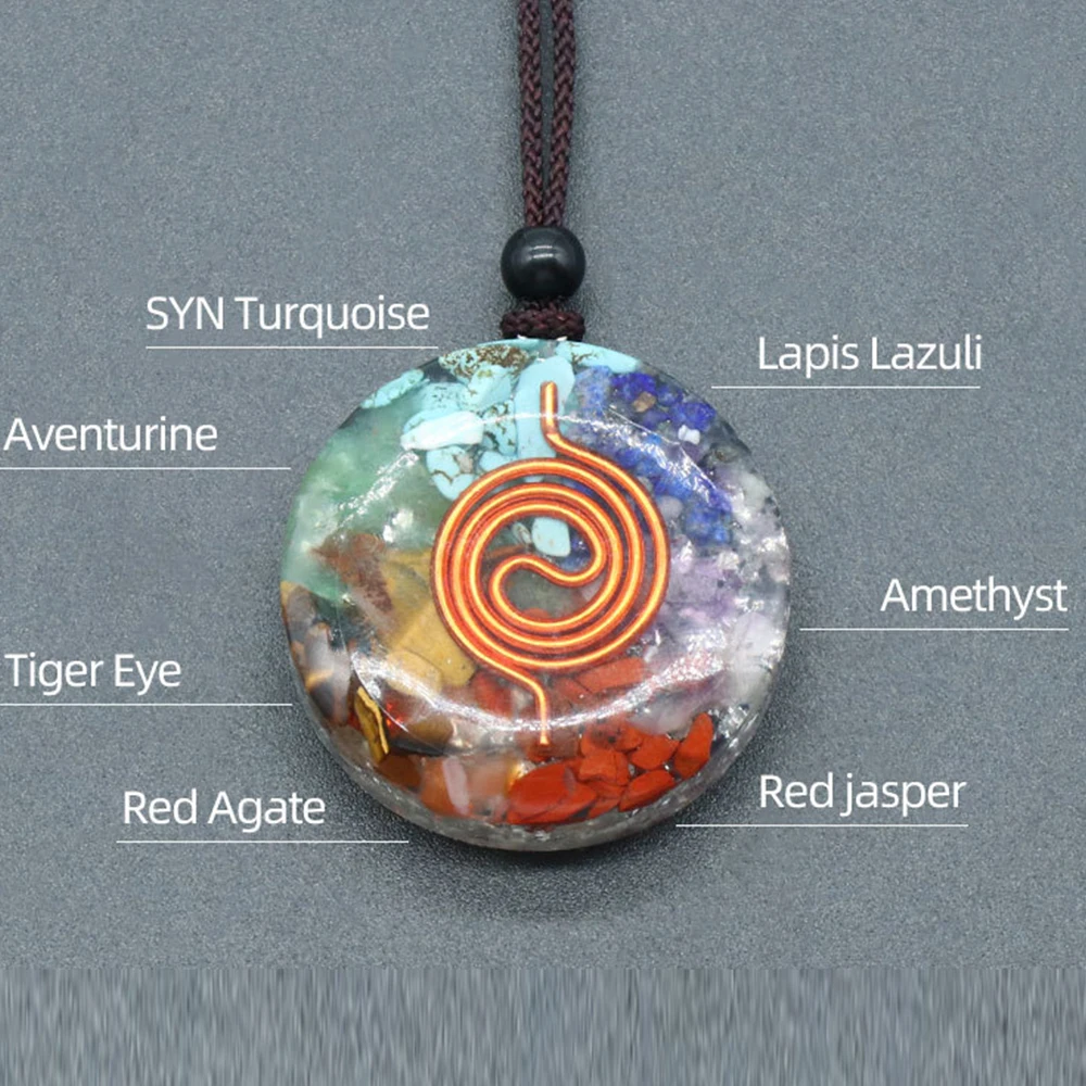 Orgonite Chakra Pendant with 7 Types of Natural Crystals for Each Chakra Negative Energy Protection Spiritual Healing Meditation