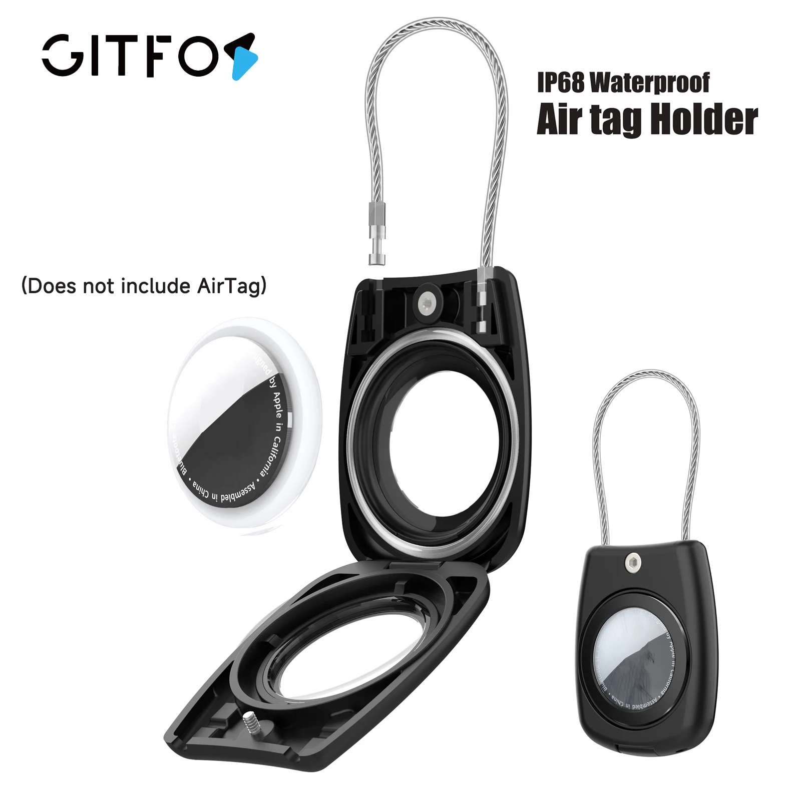 

GITFOS Airtag Holder for Apple Airtag Waterproof Case with Wire Cable Airtags Keychain Protective Cover for Luggage Backpack