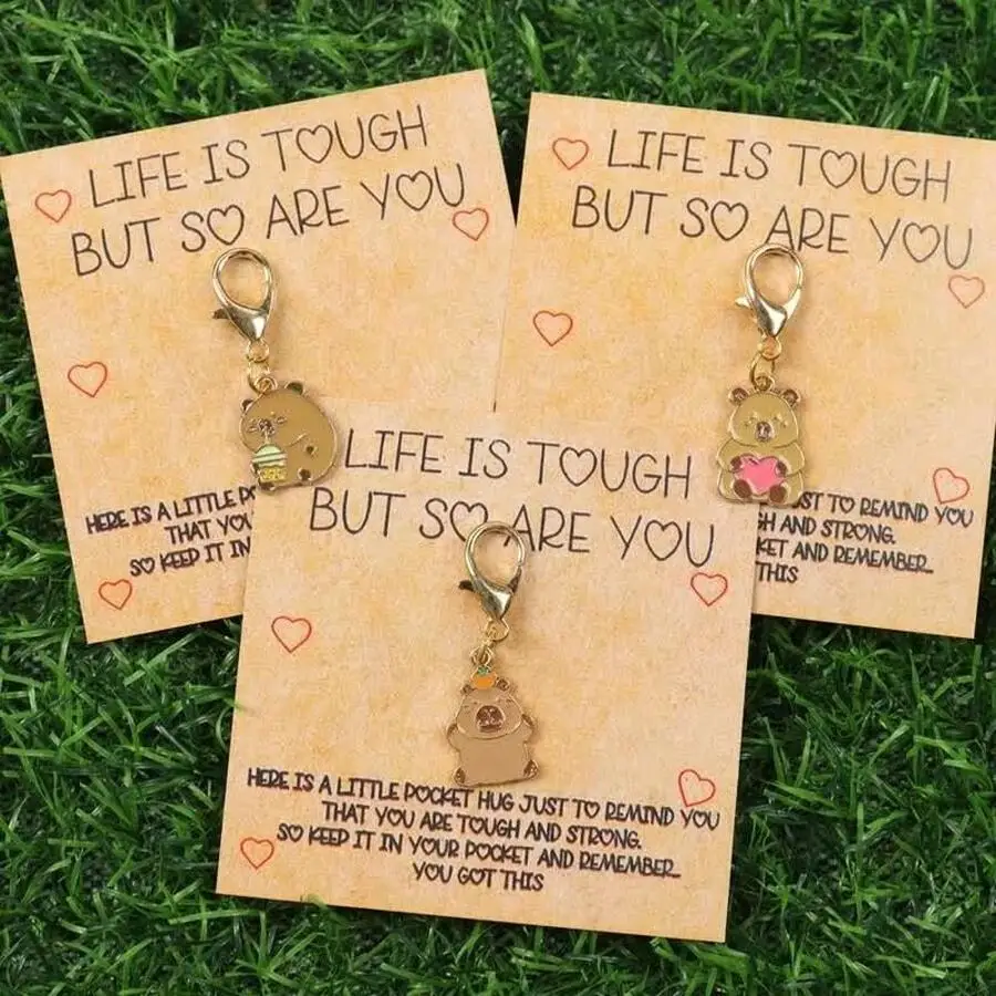 1/5/10/20/50/100pcs Tough Life, Tough You: Pocket Hug Card With Adorable Capybara Keychain, Animal Charm For Backpacks & Keys, B
