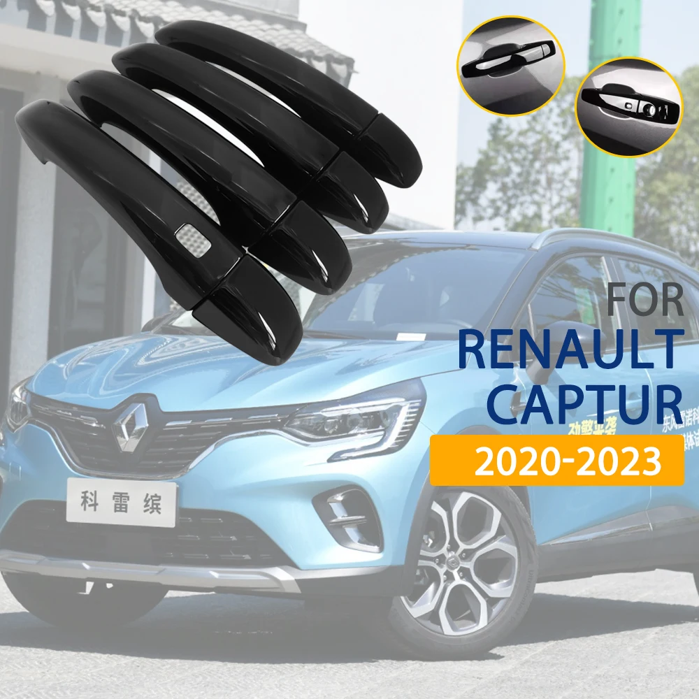 

4Pcs Bright Black Handle for Renault Captur 2020~2023 Accessories 2021 2022 Chrome Side Door Cover Trim Set Car Styling Sticker