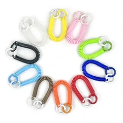 Spiral Retractable Spring Coil Keychain Theftproof Anti Lost Stretch Cord Safety Key Ring with Candy Color Metal Keychain Ring