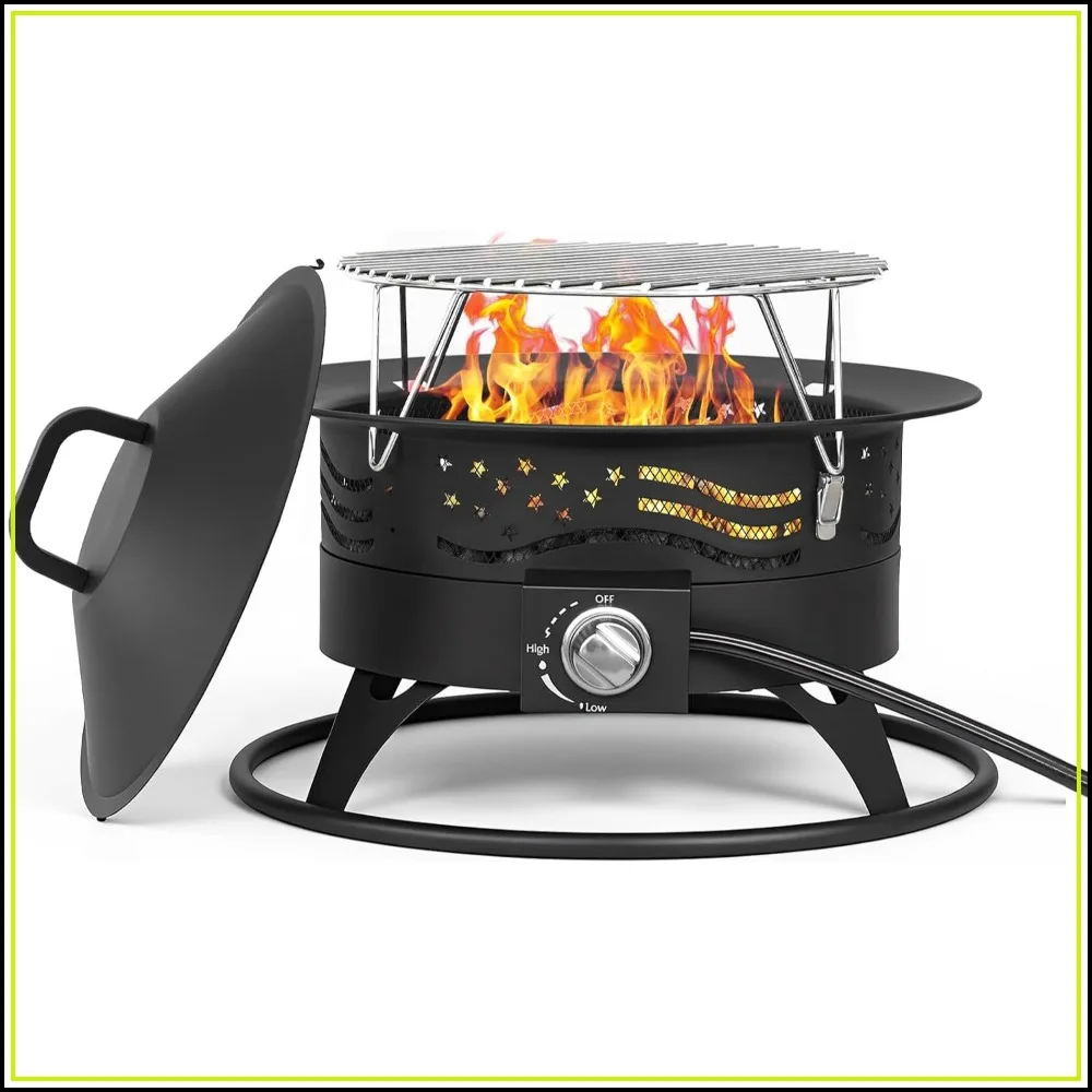 Portable Propane Fire Pit, 24 Inch Smokeless Outdoor Gas Firepit with Grill