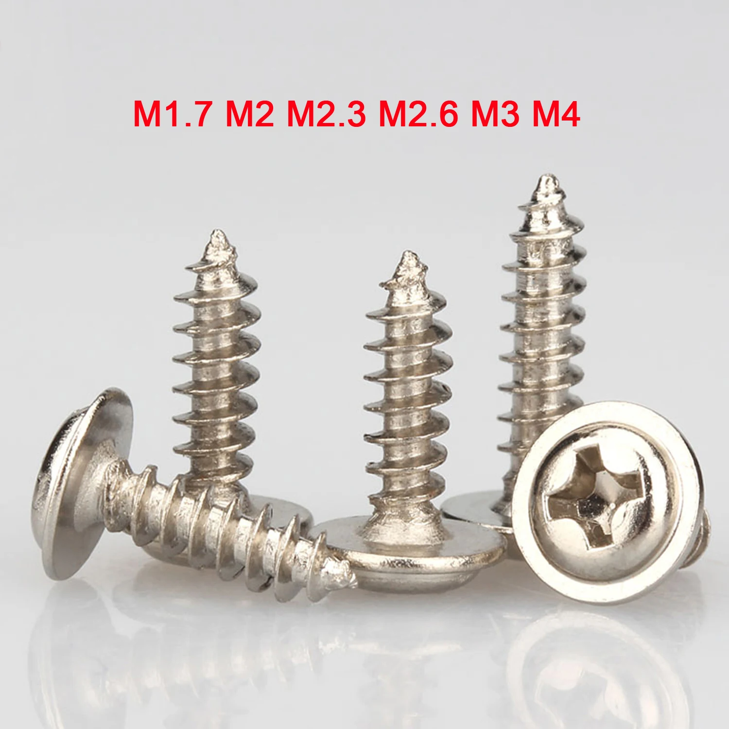 20-200PCS PWA Self-tapping Screw 304 Stainless Steel Cross Round Pan Head With Washer Collar Wood Screw M1.7 M2 M2.3 M2.6 M3 M4