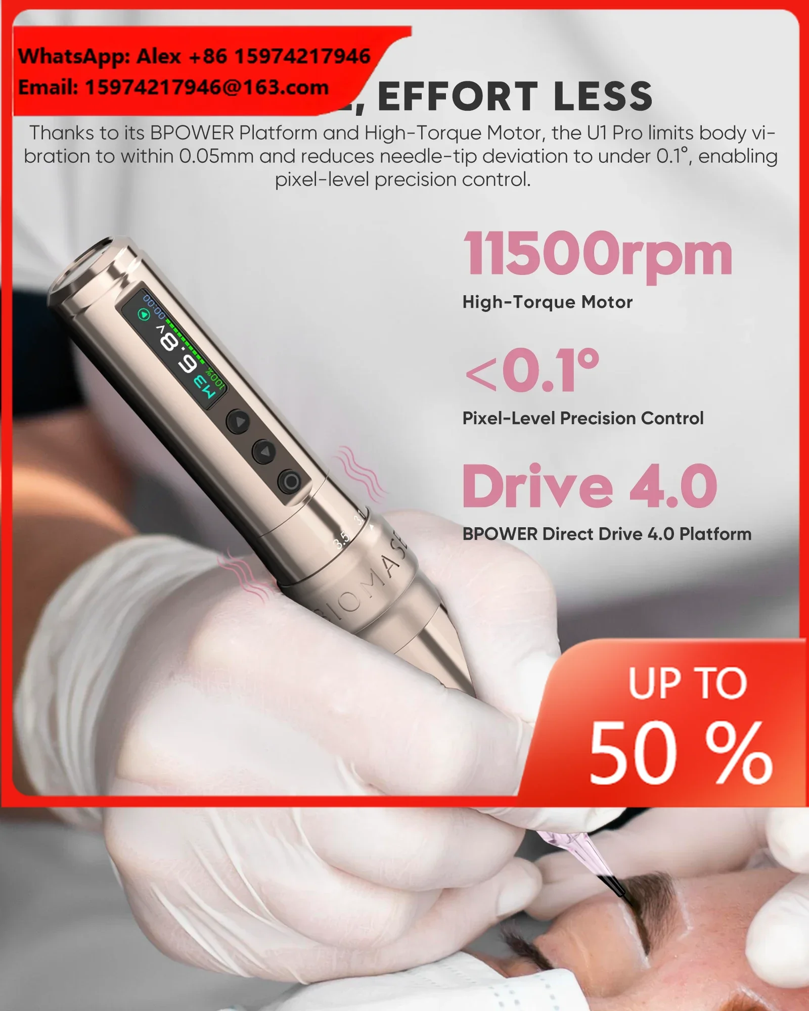 High Quality Biomaser U1 Pro Tattoo Pen 4 Modes Digital HD Display Low Vibration Permanent Makeup Machine For Beauty Salon