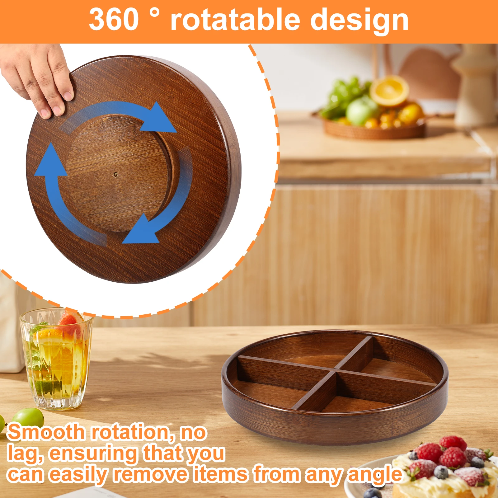 360° Rotating Storage Tray Wooden Lazy Susan Organize Rack Countertop Spice Shelf for Kitchen Snack Food Oil Seasoning Bottle