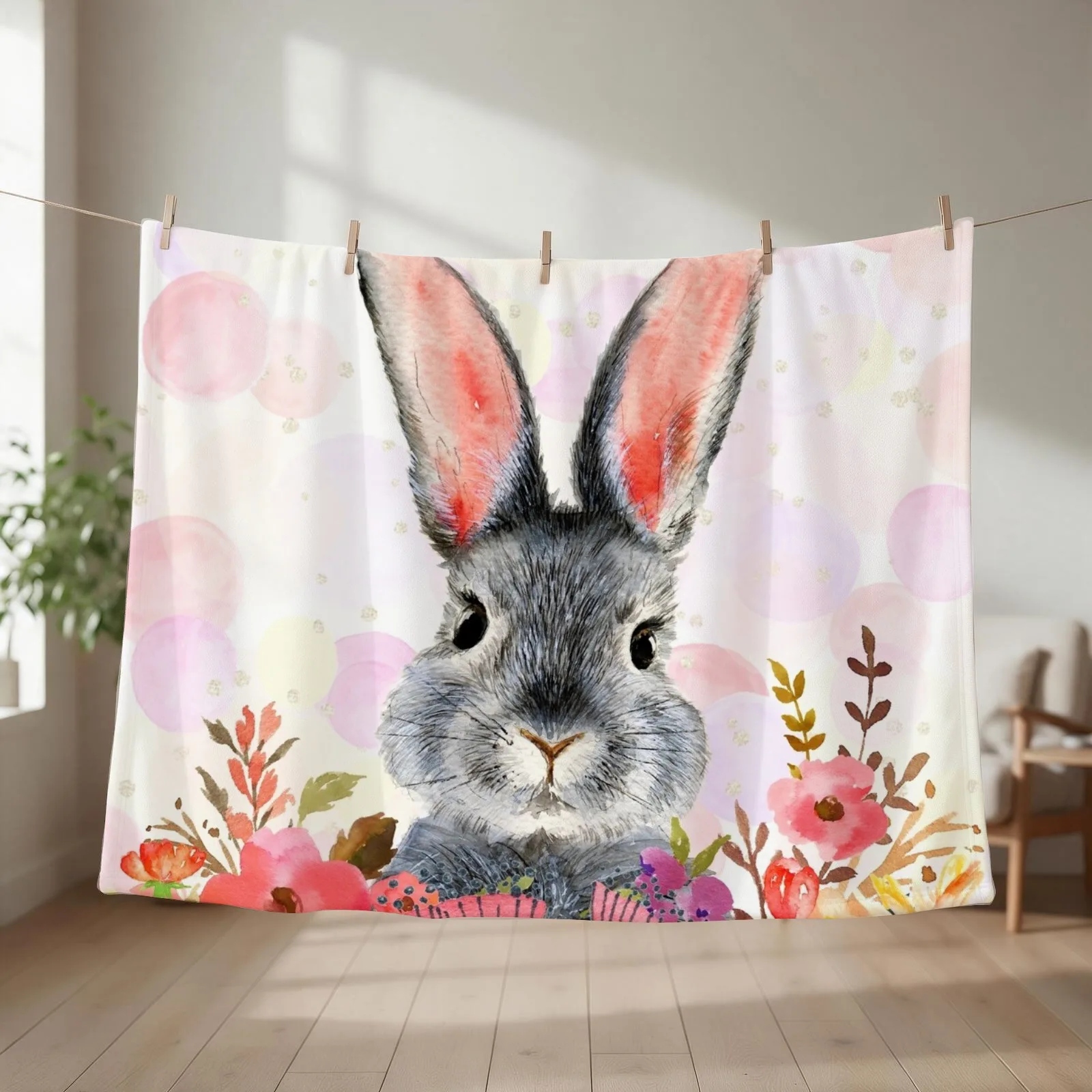Cute and funny rabbit in flowers Throw Blanket Blankets For Sofas Cute heavy to sleep Decorative Sofas Blankets
