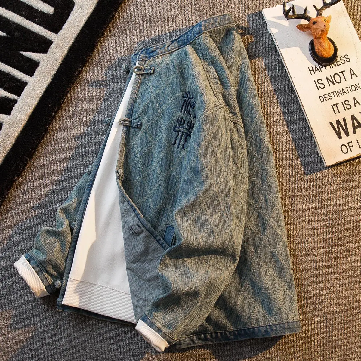 

Джинсовый тюнер с вышивкой в стиле ретро и ромбовидным узором, свободный крой, повседневная молодежная модная верхняя одежда на пуговицах, весна-осень