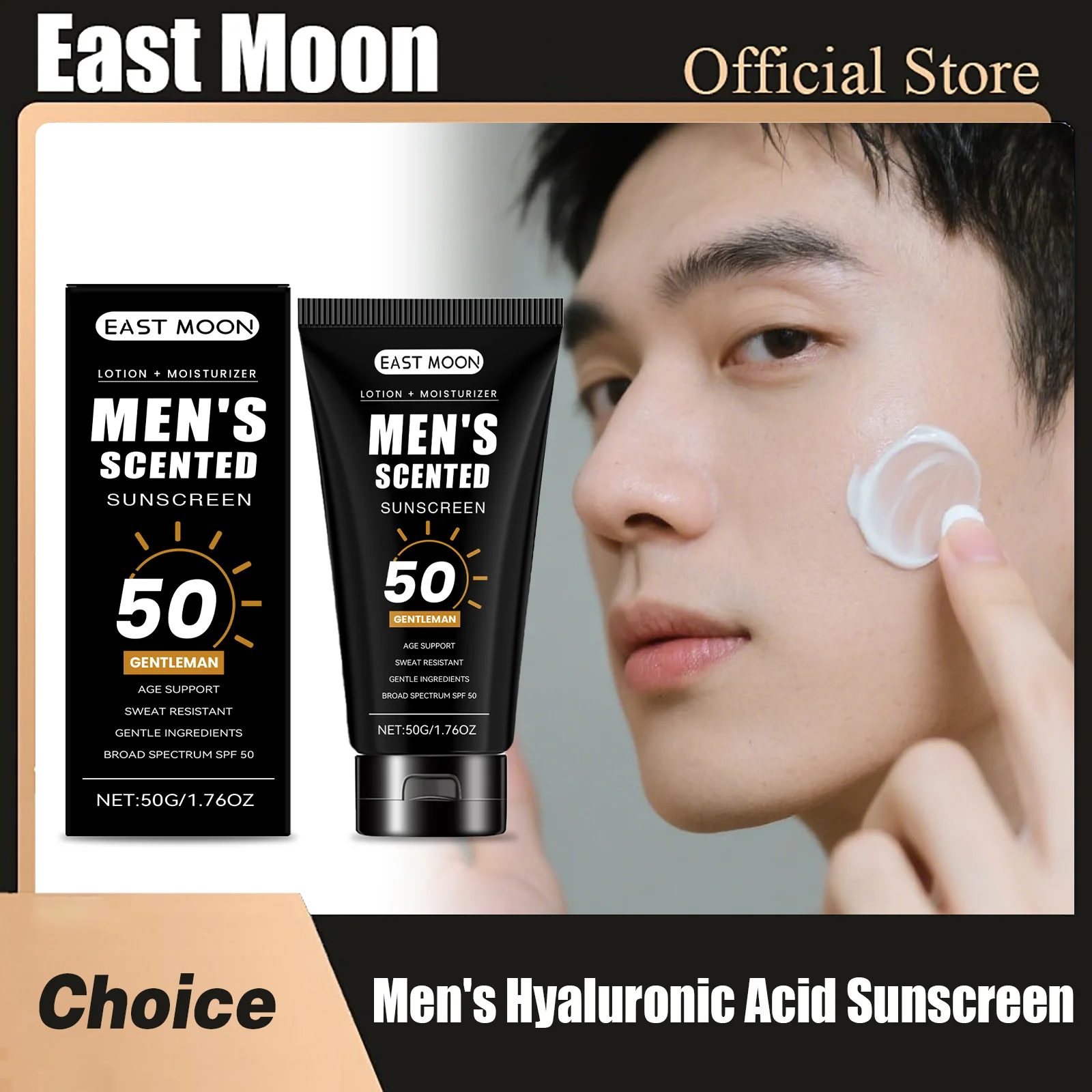 

East Moon Man Hyaluronic Acid Facial Sunscreen Cream Spf 50 No Sticky Full Coverage Moisturize Keep Fresh Body Sunscreen Lotions