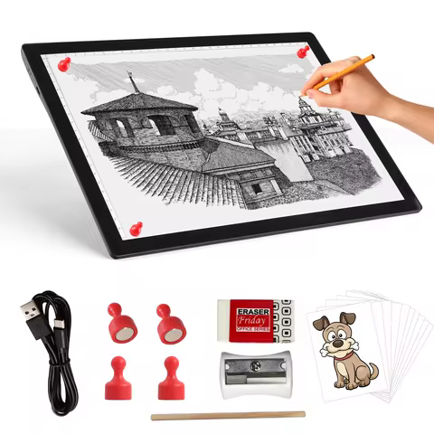 KOBAIBAN A4 Rechargeable Magnetic Tracing Light Box, 5 Levels Brightness,Cordless Battery Powered Light Pad for Diamond Painting