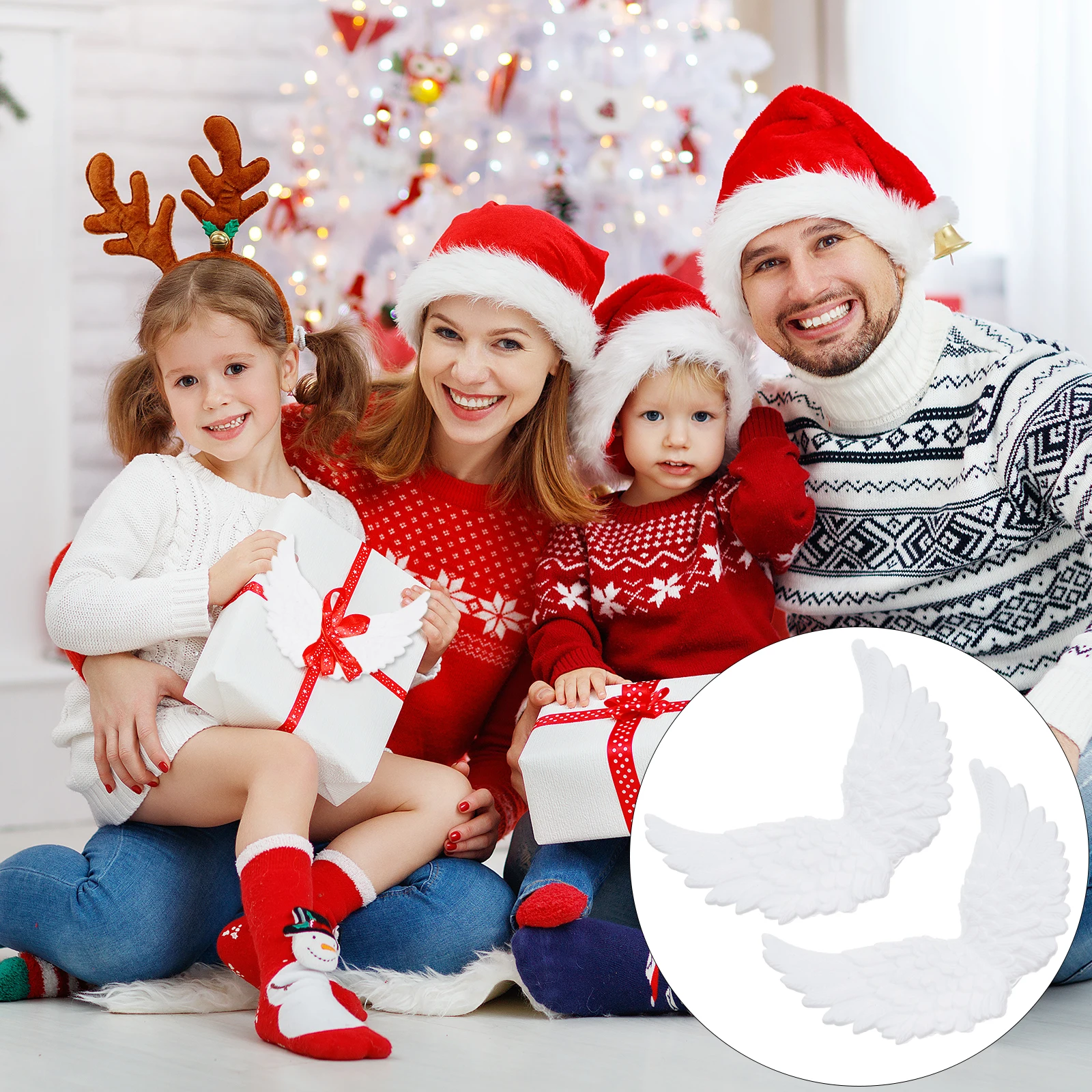 6 pçs asas de anjo acessórios plástico branco diy artesanato decoração para árvore de natal grinalda sinos de vento guirlanda decoração diy anjo