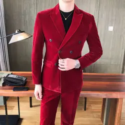 2023 High Quality Large Size  Blazer Men's Fashion Business Korean Casual Gentleman Velvet Slim Solid Color Golden Velvet Host