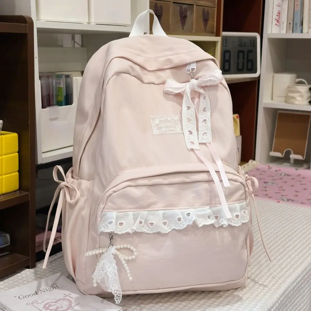 New Large Capacity Student Schoolbag Soft Nylon Bowknot Design Book Bags Lightweight Lace Bow Backpack For School