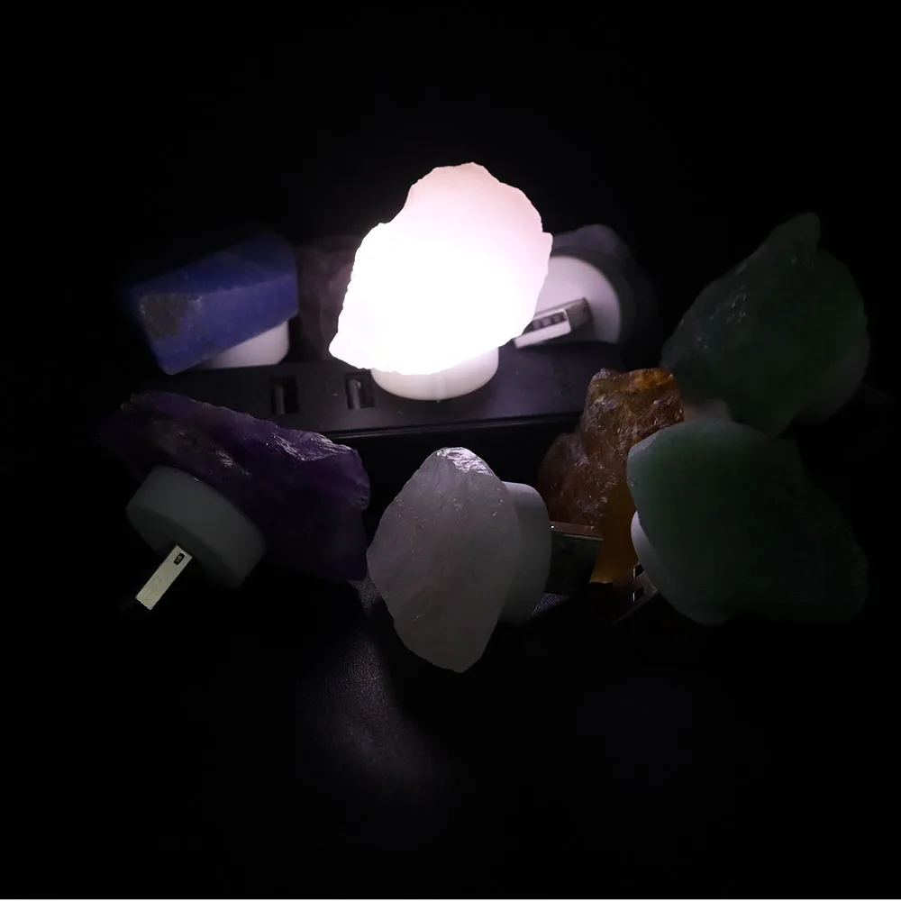 Natural Irregular Crystals Stone USB Light Rose Quartz Amethyst Raw Minerals Small Night Lamp Reiki Healing Bedroom Home Decor