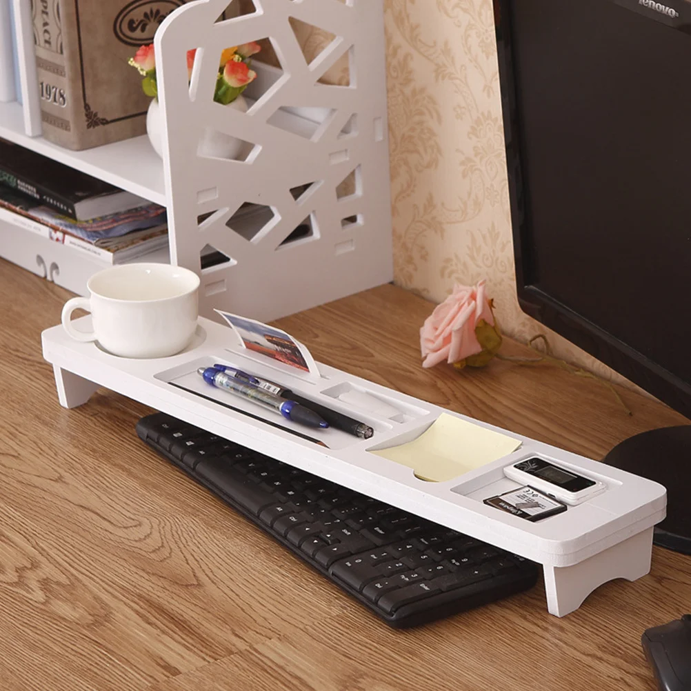 

Keyboard Tray 7-Compartment Waterproof Desktop Organizer For Pens Cups Phones Business Cards Storage Shelf Over Keyboard