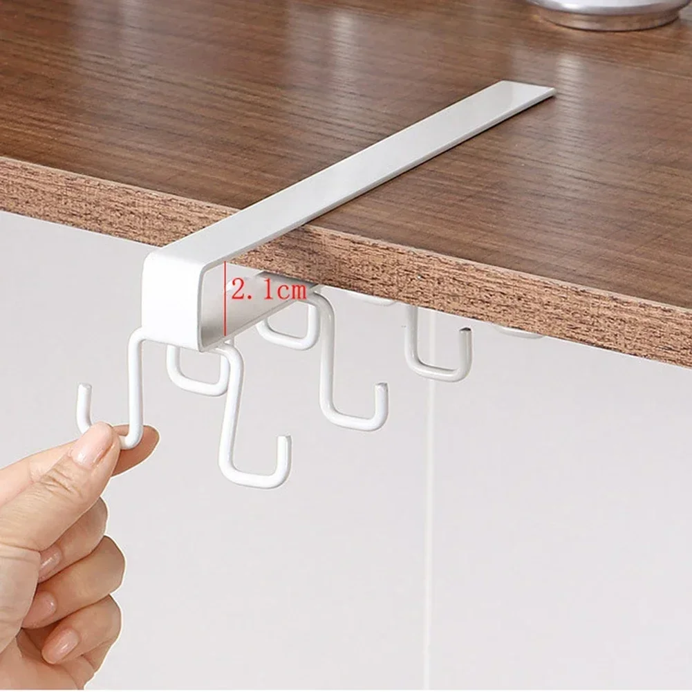 

10 Hooks Cup Holder Hang Kitchen Cabinet Under Shelf Storage Rack Organizer Iron Multifunction Kitchenware Storage Hook