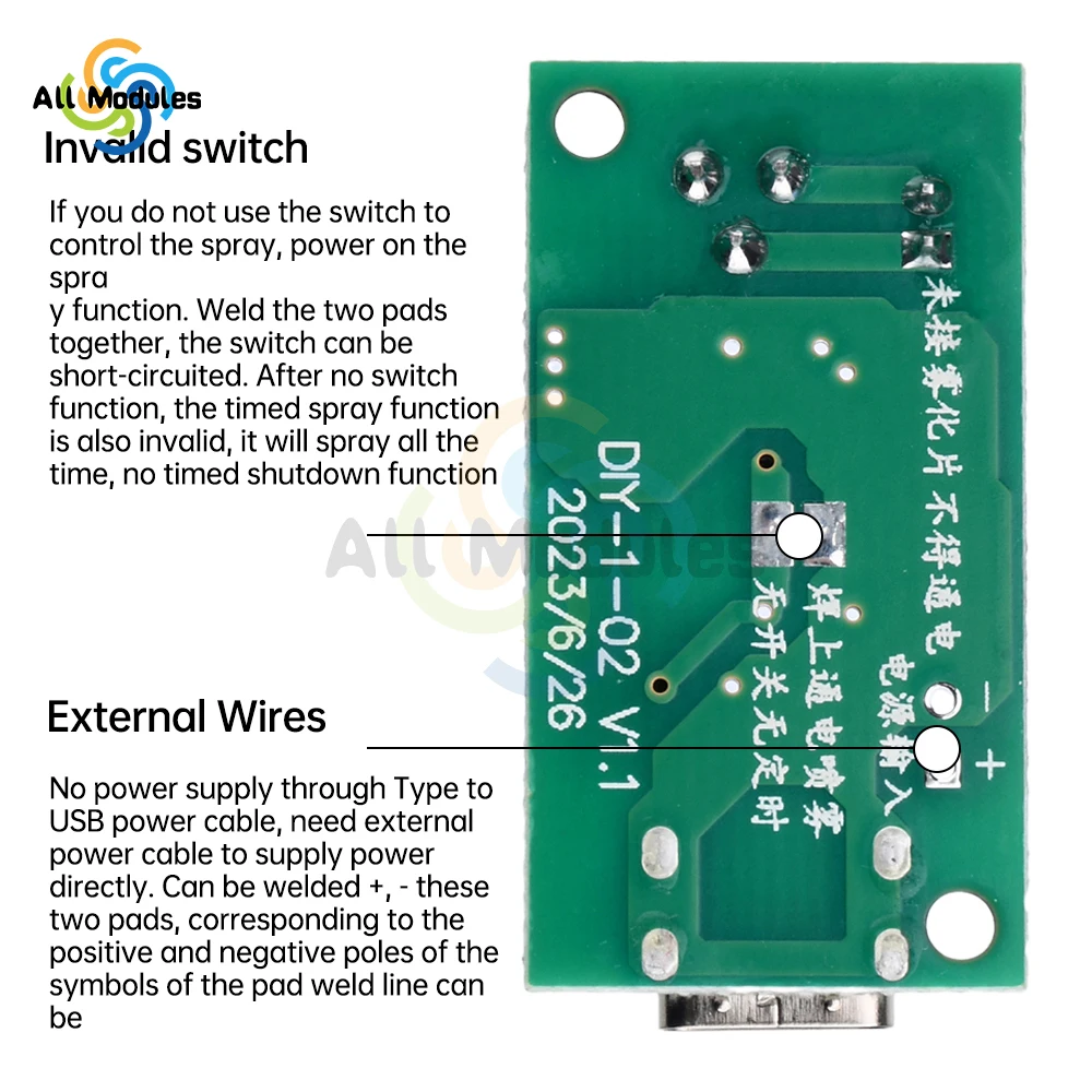 DC5V Ultrasonic Spray Humidifier Electronic Atomization Module Set Universal Humidification Module TYPE-C