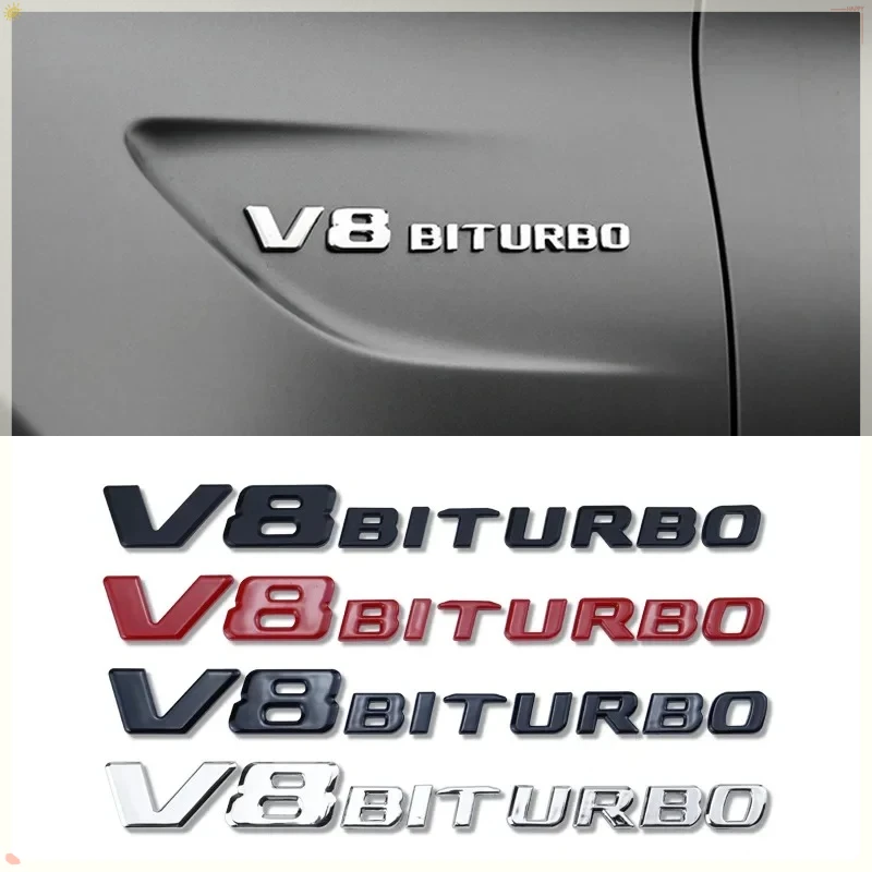3D ABS V8 BITURBO Letter Logo Car Sticker for Twin Turbo Logo Fender Modification Accessories Label Decorative Decal