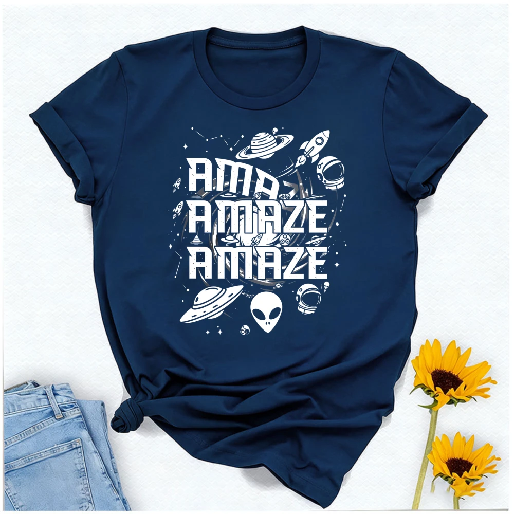 Amaze Shirt Inspired  Retro UFO Alien Planet Men Graphic T-Shirt Sci-Fi Book Lover Space Nerd Tee Gift Crewneck Short-sleev