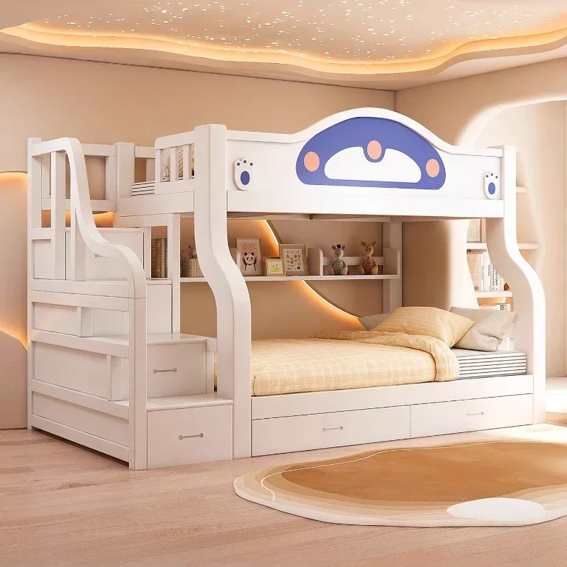 أثاث غرفة نوم Letto A Castello الفاخر، أدراج تخزين، سرير أطفال، إطار لوح أمامي، مقاس كينج، سرير بطابقين للأطفال حديث #2