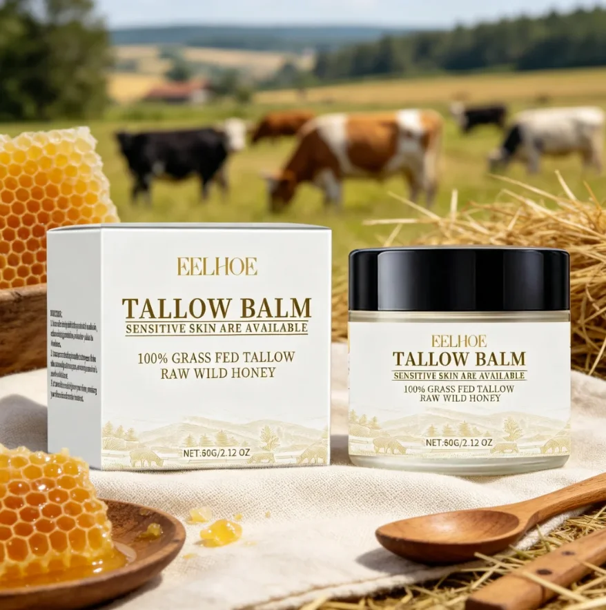 EELHOE Tallow Balm - 100% Grass Fed Tallow & Raw Wild Honey, Soothing Moisturizer for Sensitive Skin