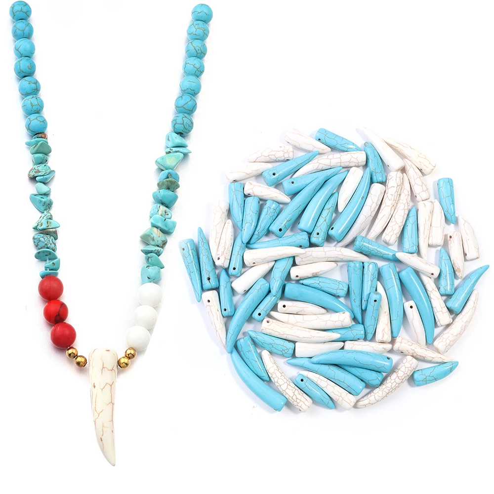 10/20pcs Horn Shaped Turquoise Beads 30/40/50mm Natural Stone Bead for Ornament Making Home Car Hangings Decoration DIY Crafts