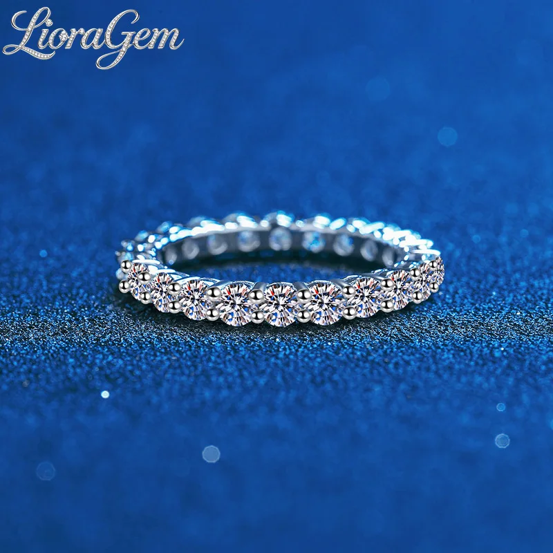 LioraGem Women's Full-Set Moissanite Ring, 2.2 Carats, High-End Circle-set Diamonds Ring for Women Platinum PT950 Stamp
