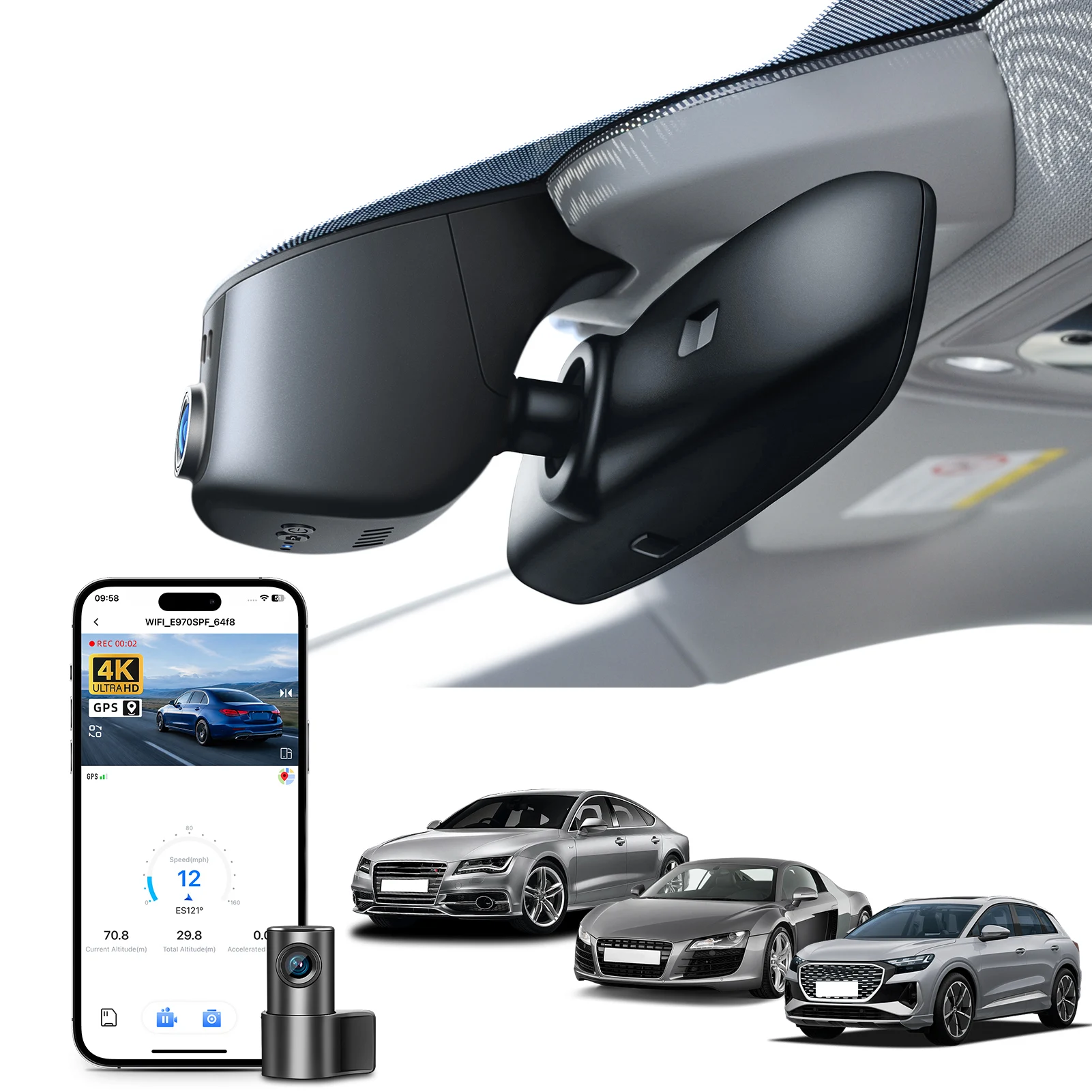 4K Car DVR Dash Cam GPS WiFi & APP For Audi A3 A4 B8 A5 B9 A6 A8 S7 Q3 Q5 Q7 Q8 S3 S4 S5 S6 C5 C6 C7 E-Tron 2019-2026 (Model A)