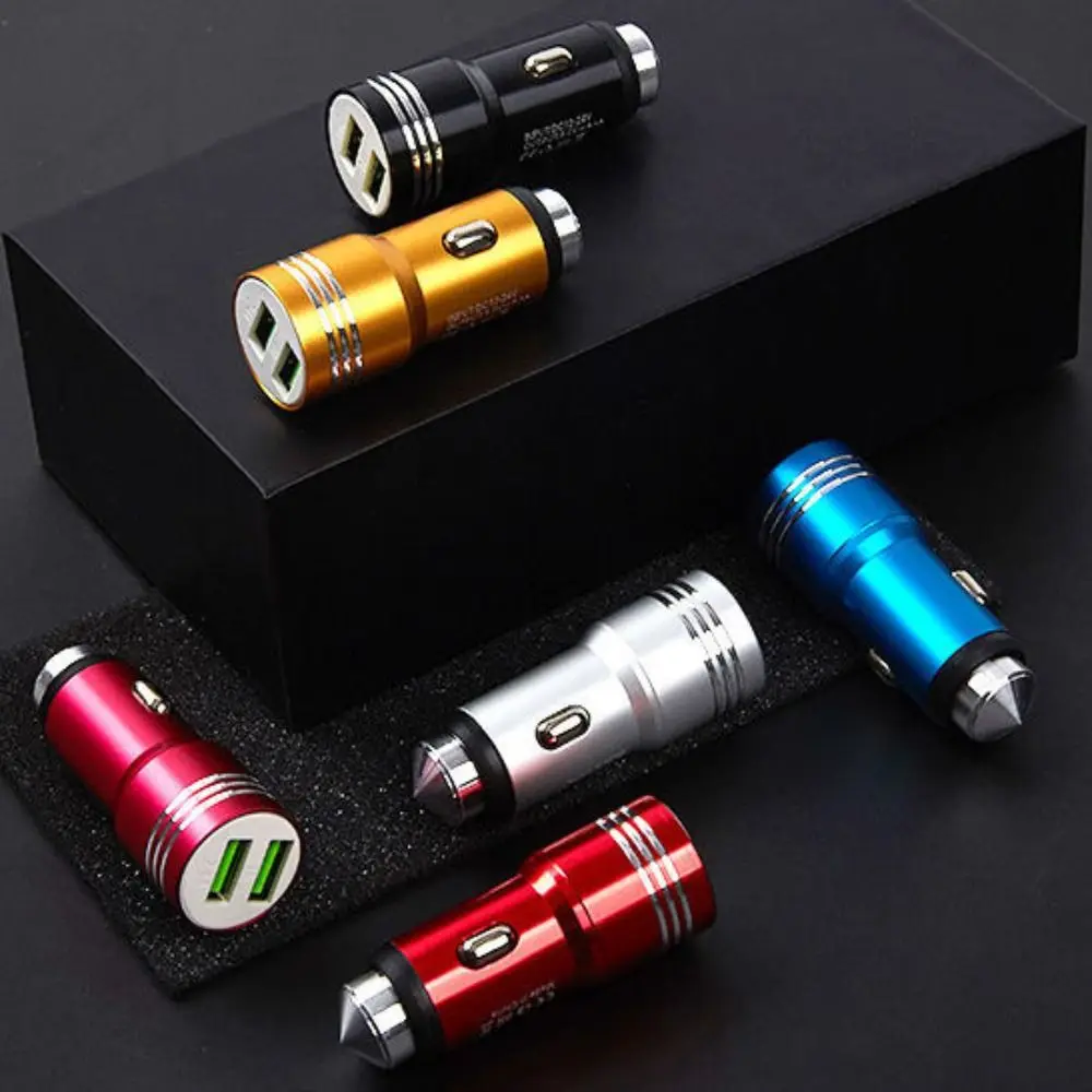 New Dual USB USB Power Delivery Car Charger All Metal 5V 2.1A 2 Port Fast Charger Safety Hammer Cigarette Lighter