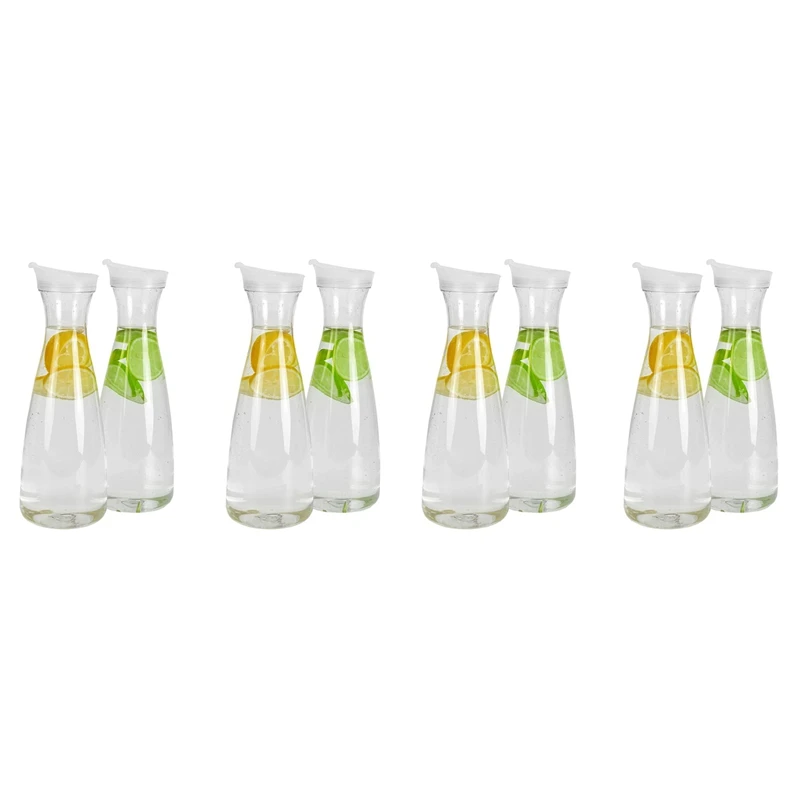 8Pcs 1L Plastic Water Carafes With White Flip Tab Lids- Food Grade & Recyclable Shatterproof Pitchers - Juice Jar