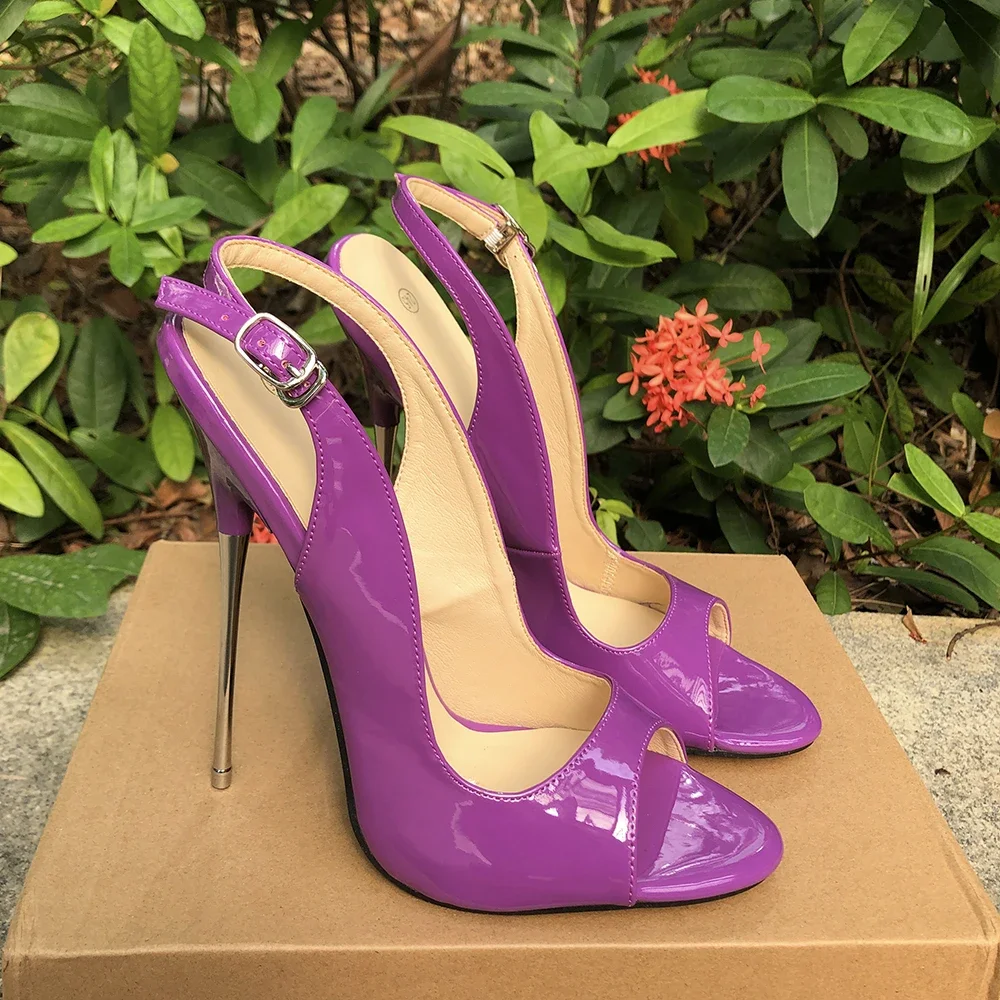 

16cm Ultra High Heels Stilettos Sandals Women Purple Open Toe Sexy Slingbacks Pumps Fetish Men Pole Dancing Drag Queen Shoes