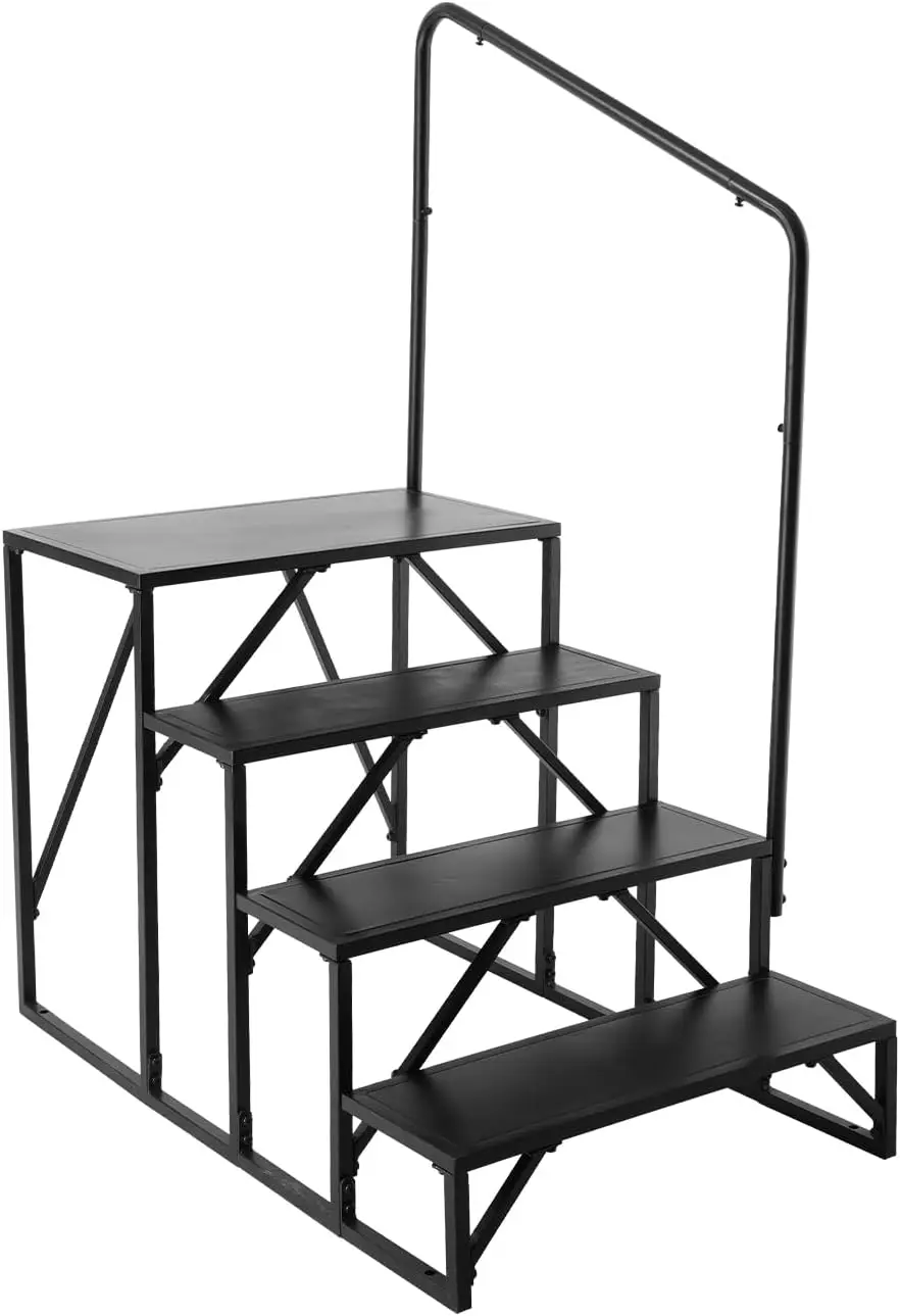

RV Steps, 4-Step RV Stairs, 440 LBS Load Capacity, Thickened Carbon Steel, with Handrail, Non-Slip Steps for Safe Entry and Exit