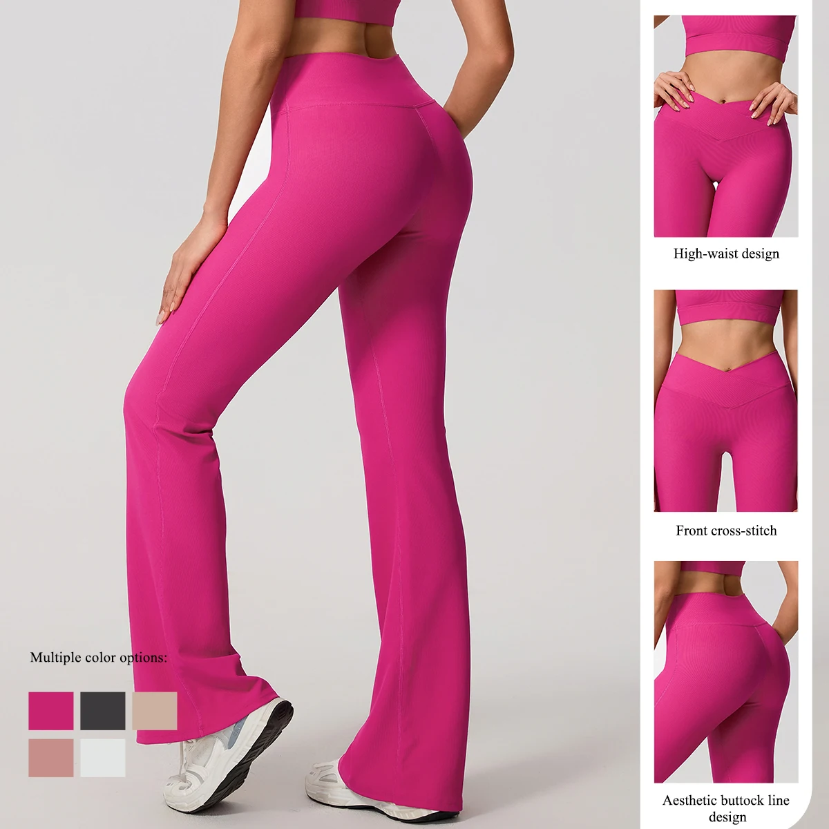 Summer New Stripe Style Women's V-Crossed Waist Wide Leg Pants Female Quick-Dry Dance Training Flared Leggings for Gym Woman